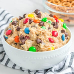 Monster Cookie Dessert Dip with M&M's sprinkled on top.