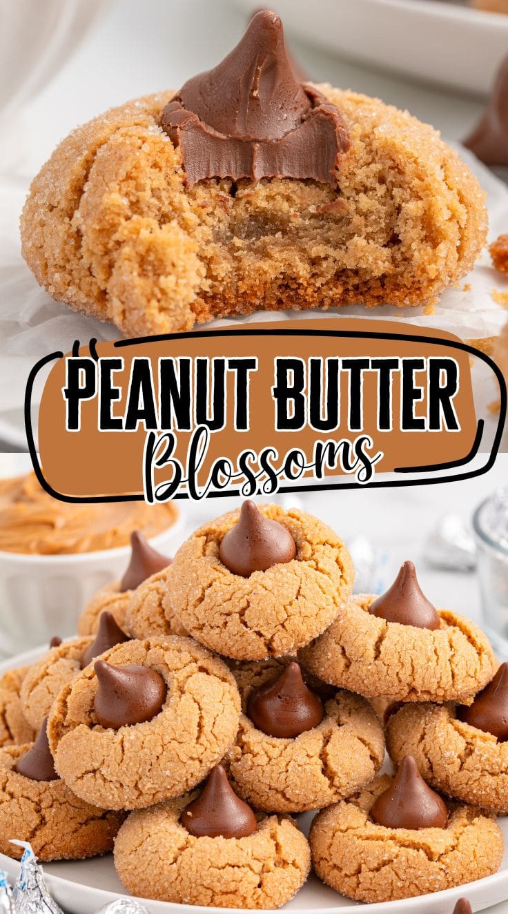A pile of Peanut Butter Blossoms on a white plate.