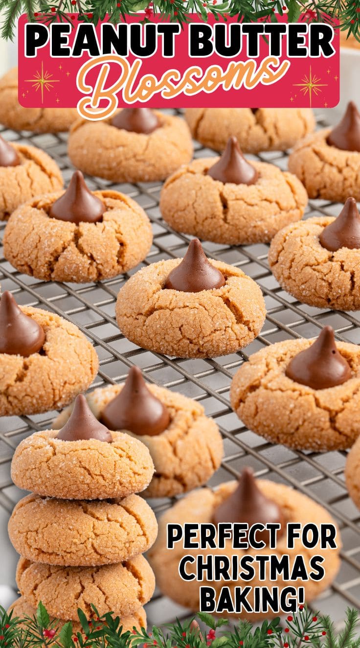 Peanut Butter Blossoms lined on a cooling rack