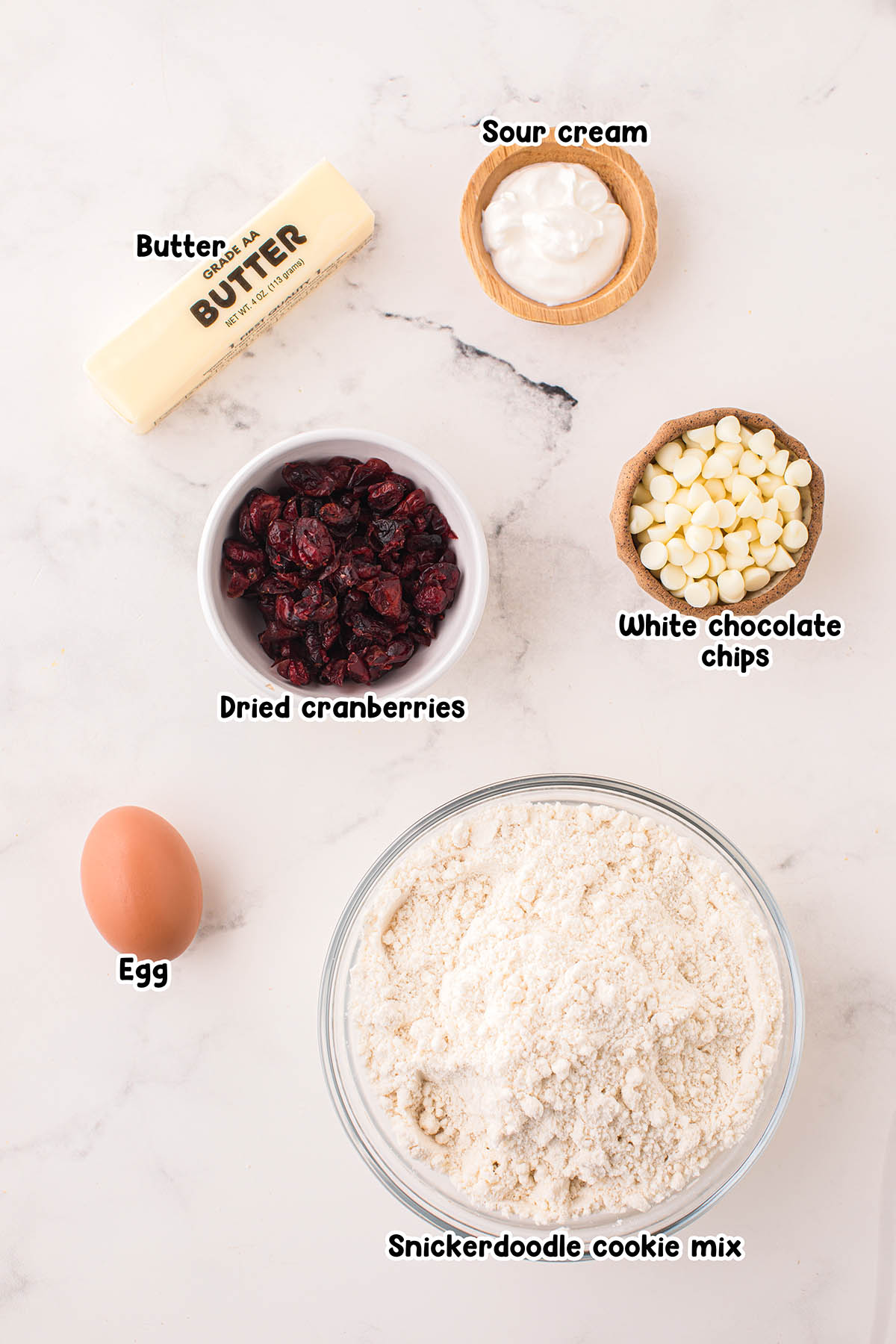 White Chocolate Cranberry Cookies ingredients.