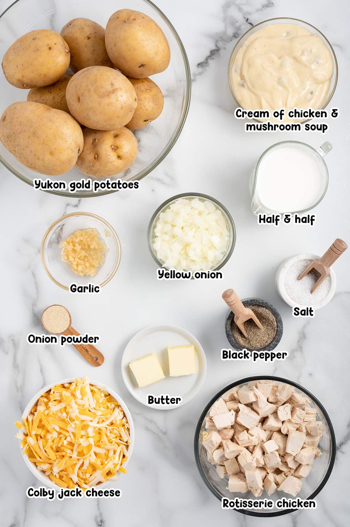 Chicken Potato Casserole ingredients.