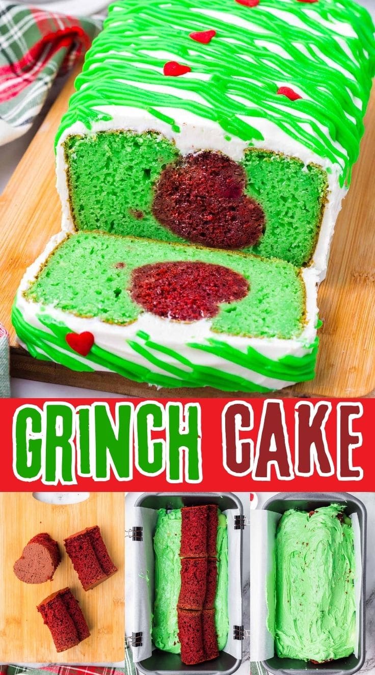 Vibrant Grinch cake decorated with green icing and holiday details