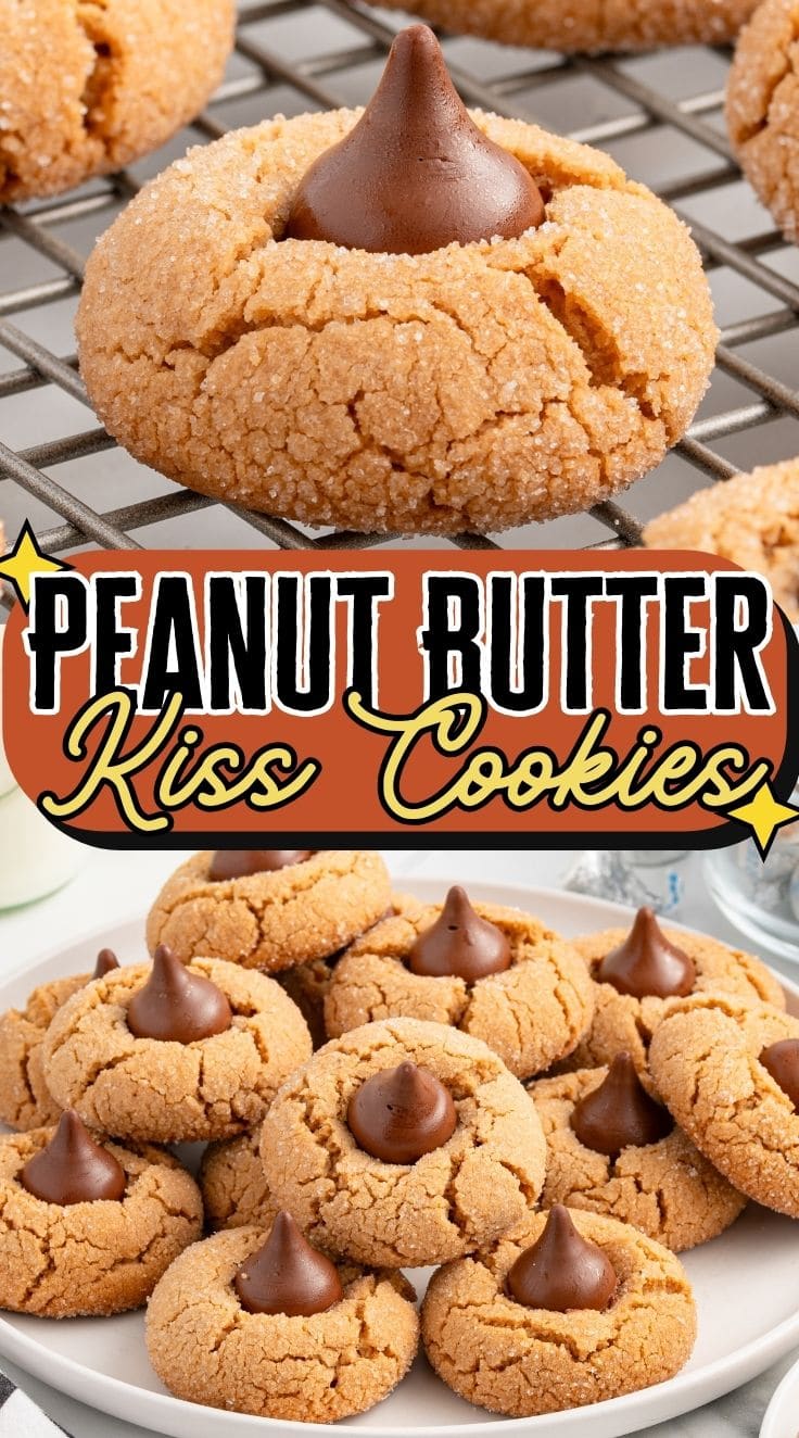 Close up of Peanut Butter Kiss Cookies on a cooling rack