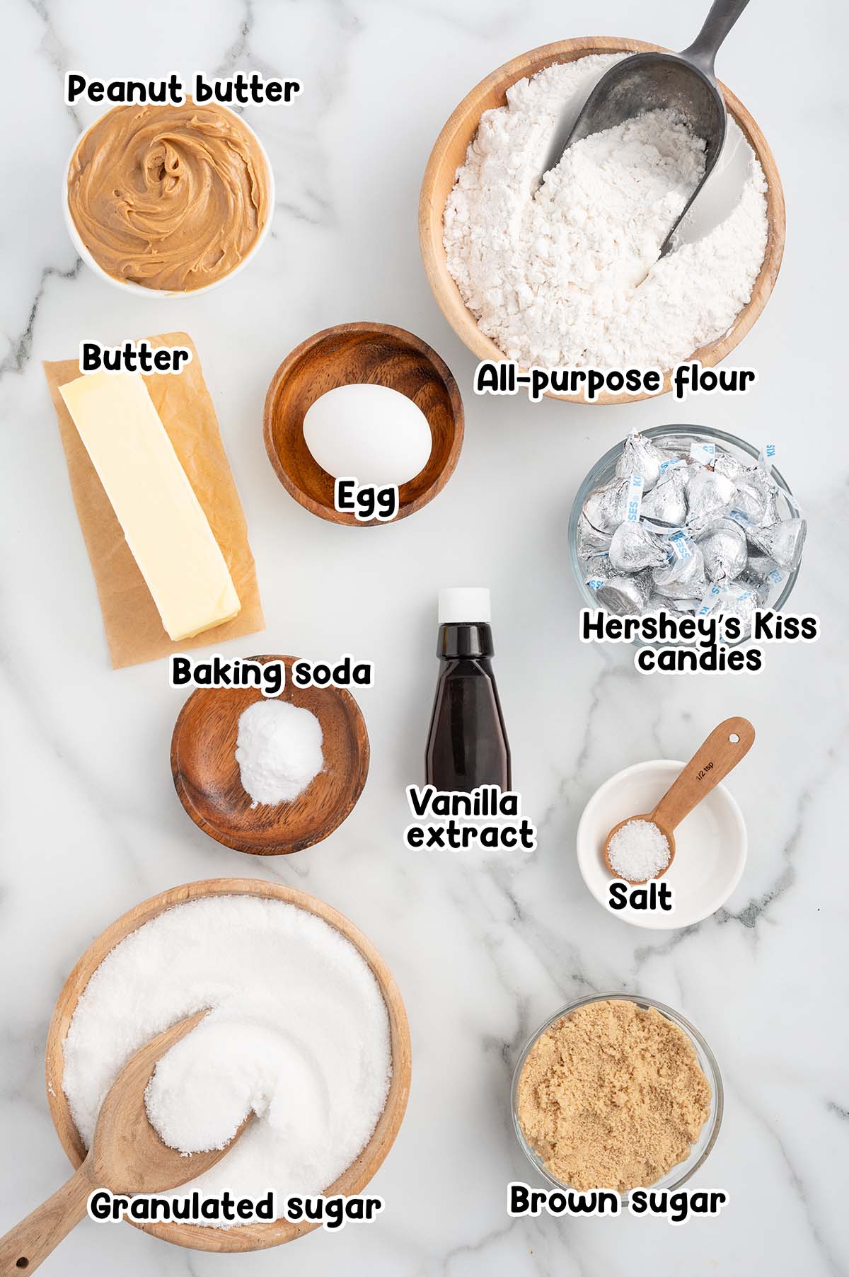 Peanut Butter Kiss Cookies ingredients.