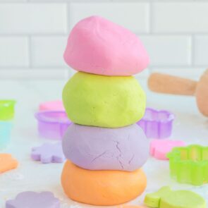 4 colors of Edible Playdough on the table.