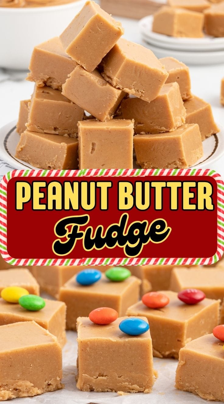 Scattered Peanut Butter Fudge with M&M candies on top