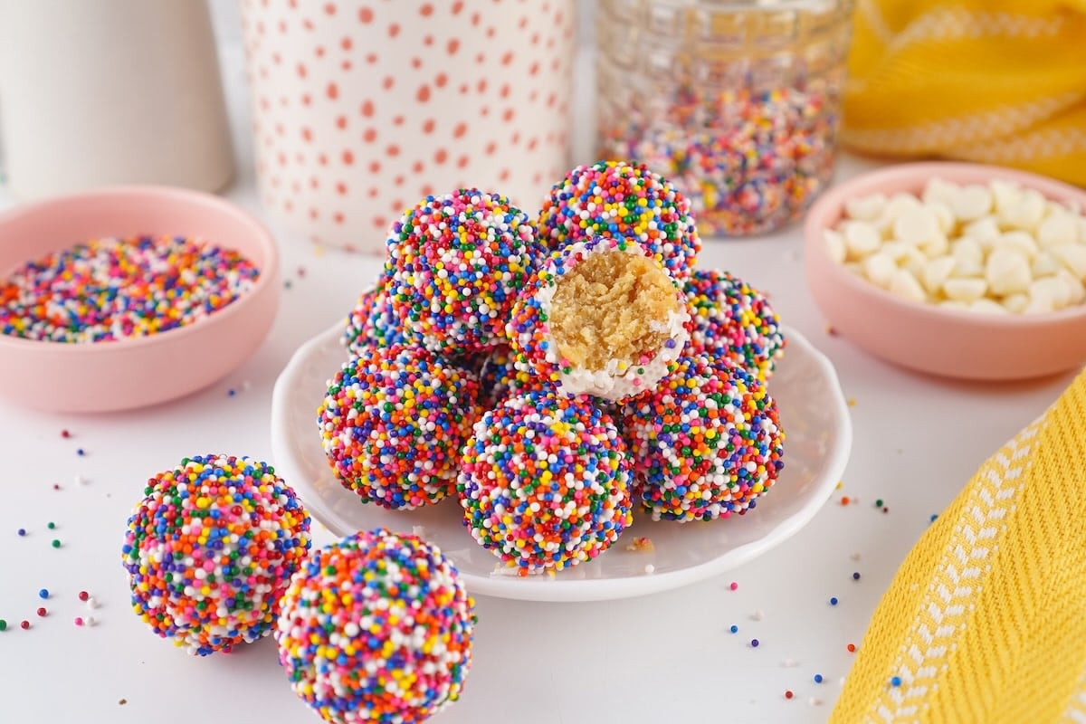 dot cake bites on a plate