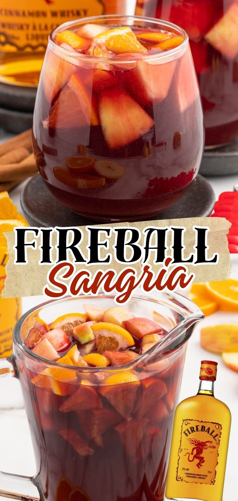 Fireball sangria in a pitcher.
