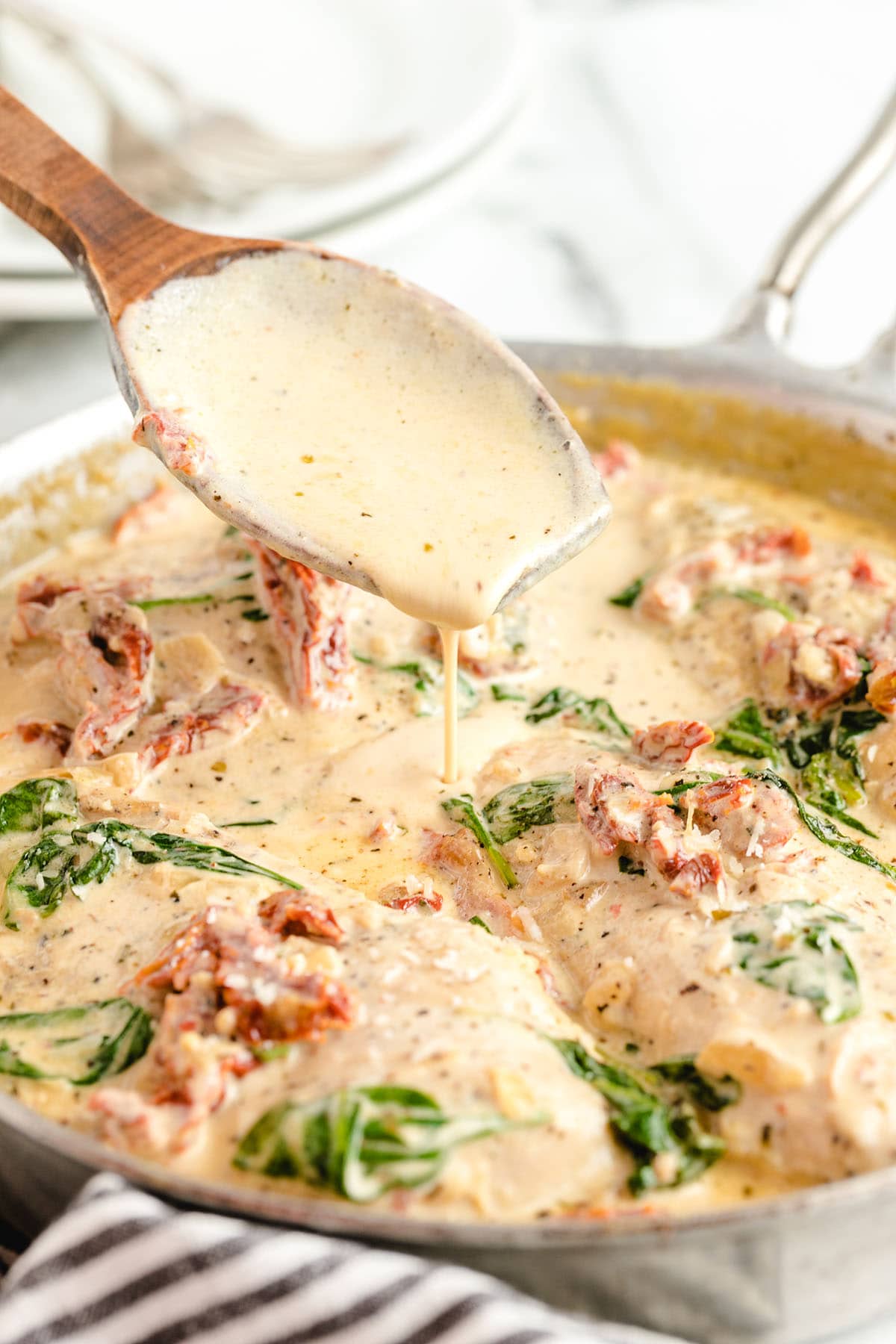 tuscan chicken with creamy sauce.