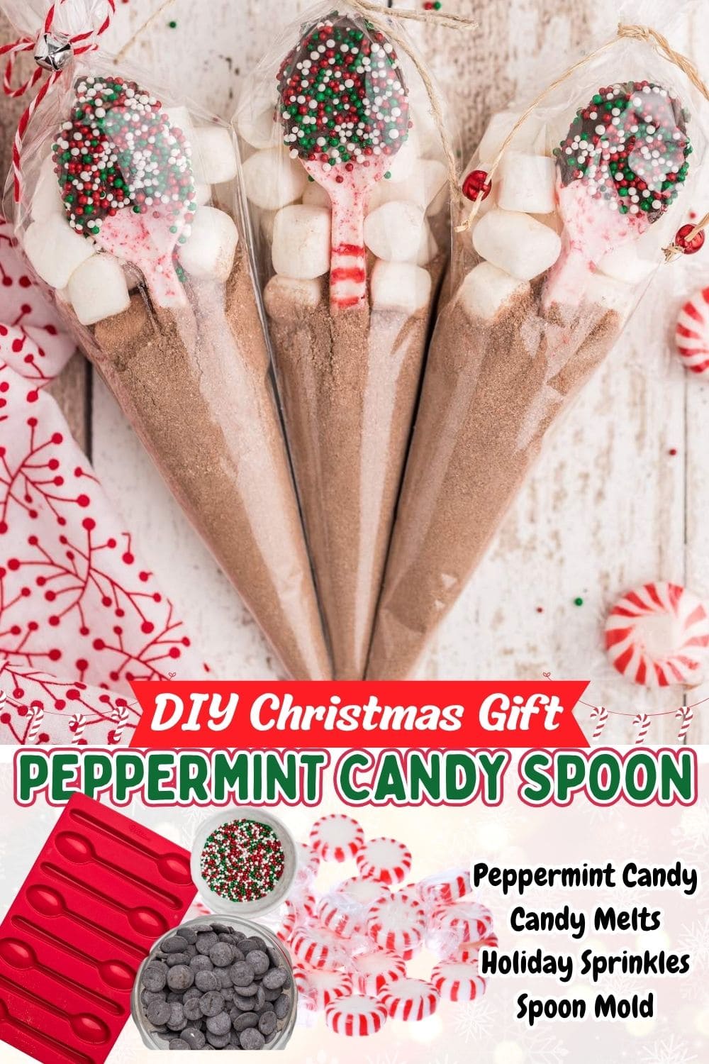 3 bag of Christmas gift containing Peppermint candy spoons and marshmallow