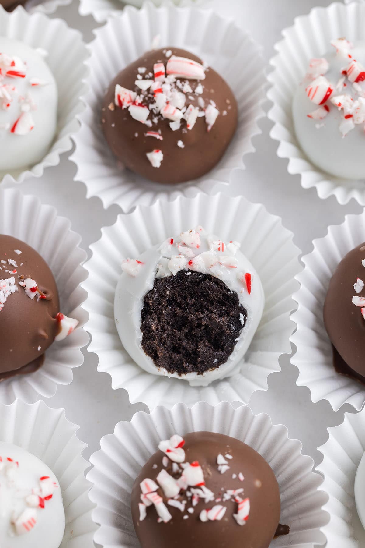 Peppermint Oreo Truffles in each muffin liners. 