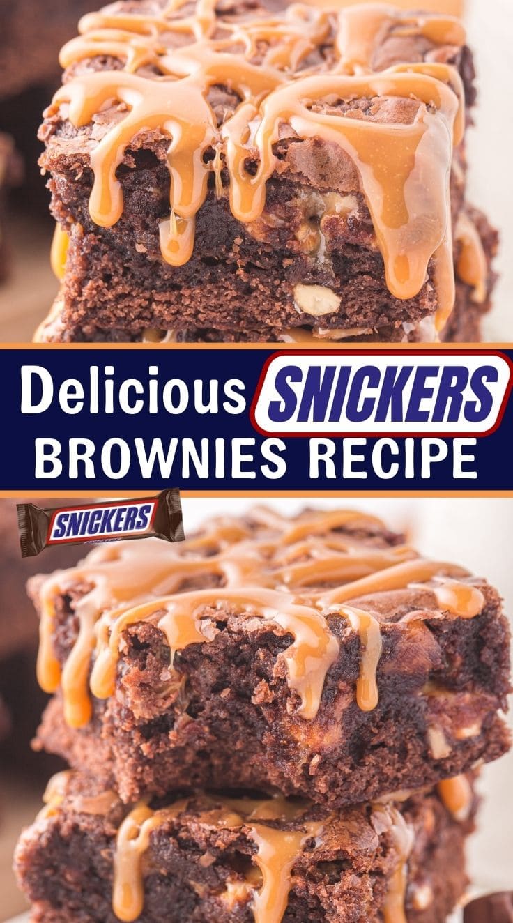 Sliced of Snickers Brownie stacked on top of each other