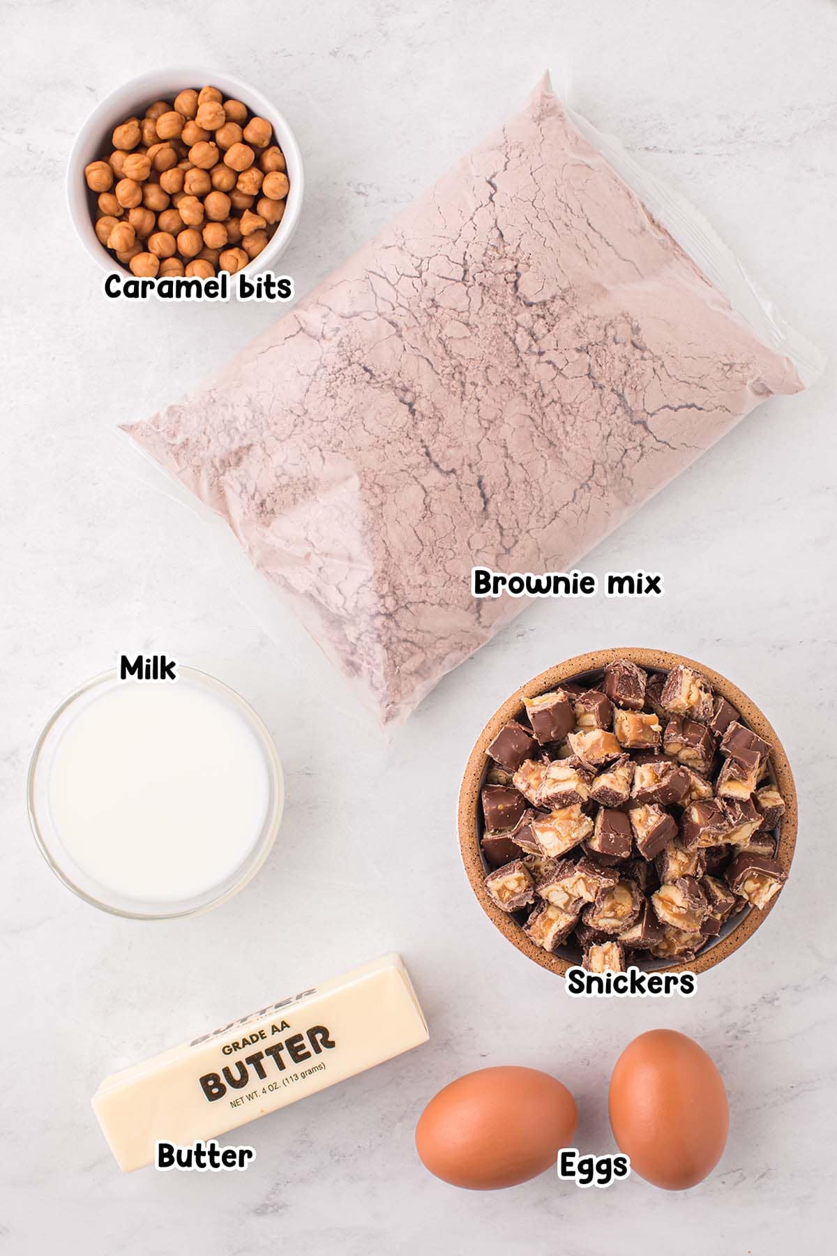Snickers Brownie ingredients.