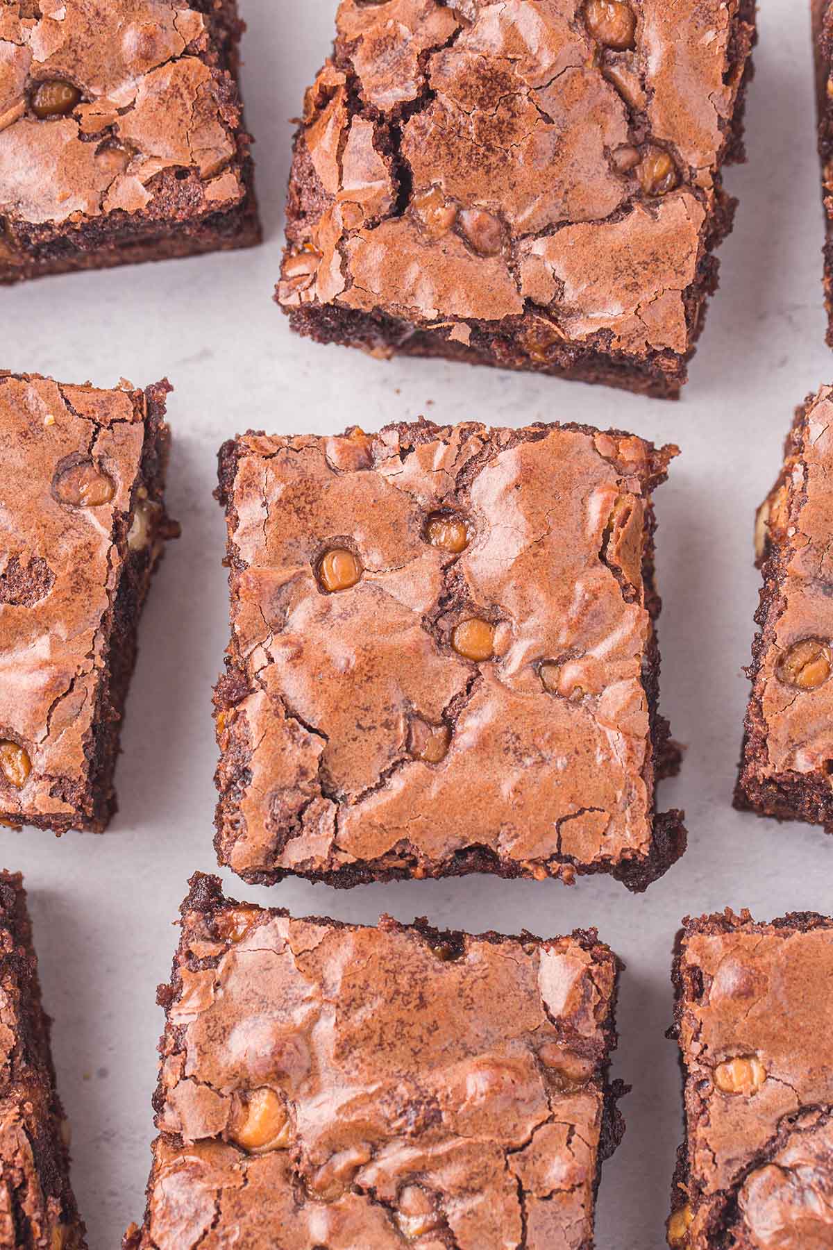 Snickers Brownie cut into squares.