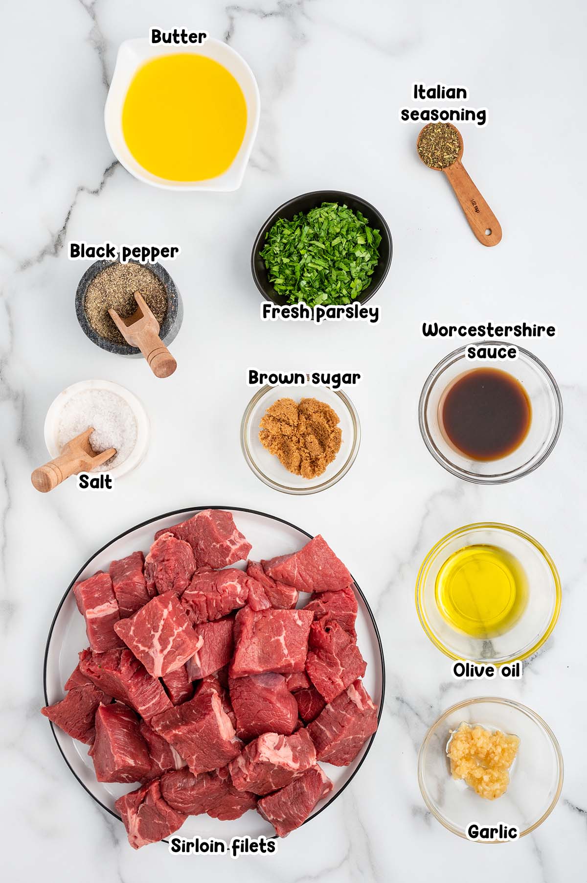 Air Fryer Steak Bites ingredients.