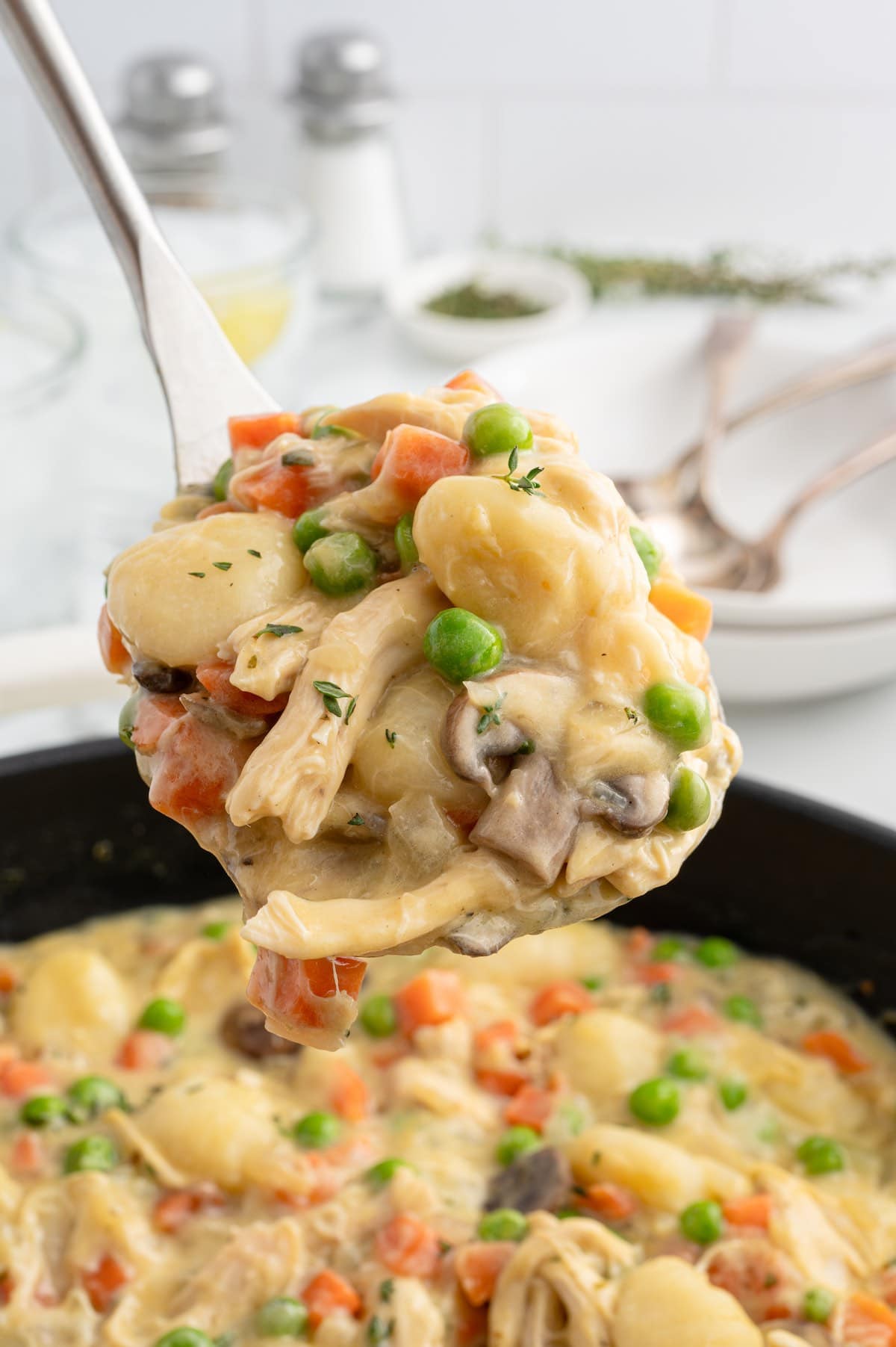 a spoonful of gnocchi chicken pot pie.