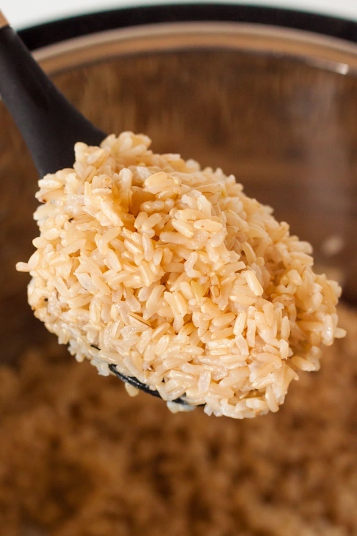 a spoonful of brown rice made in instant pot.