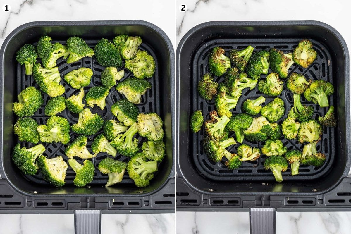 Place the broccoli in the air fryer basket. Cooked through until lightly browned and crisp on the edges.