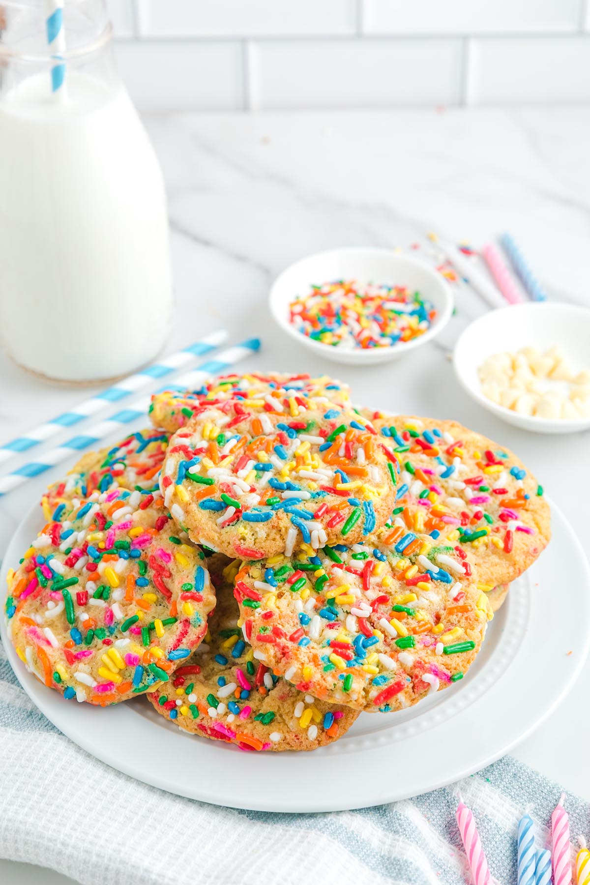 a couple of Birthday Jello Pudding Cookies with sprinkles.