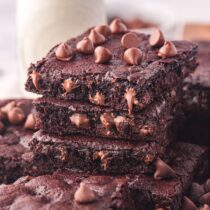 Cake Mix Brownies with chocolate chips on top.