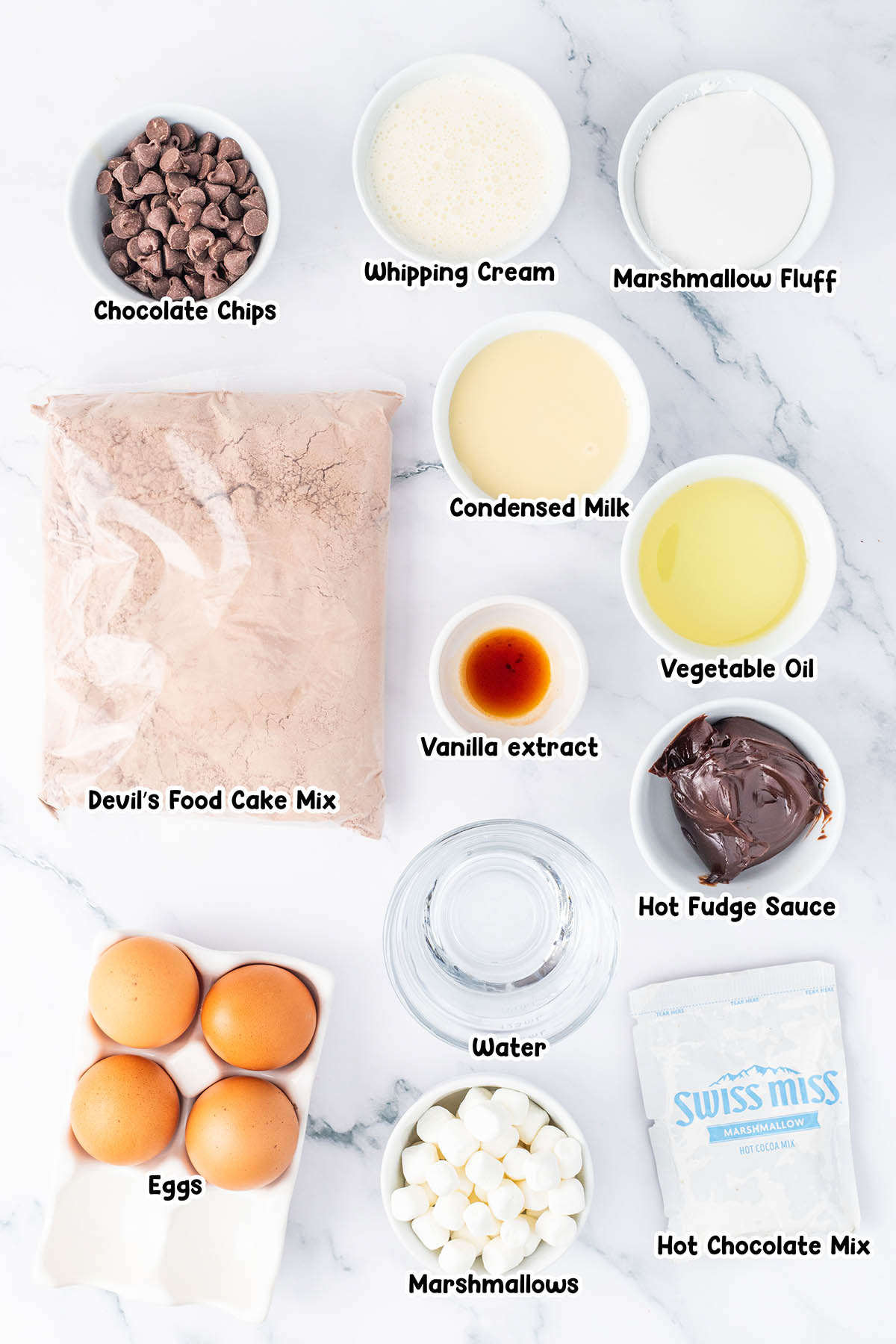 Hot Chocolate Poke Cake ingredients.