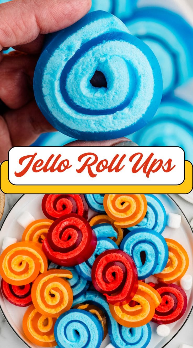 A hand holding a piece of blue Jello Roll Ups