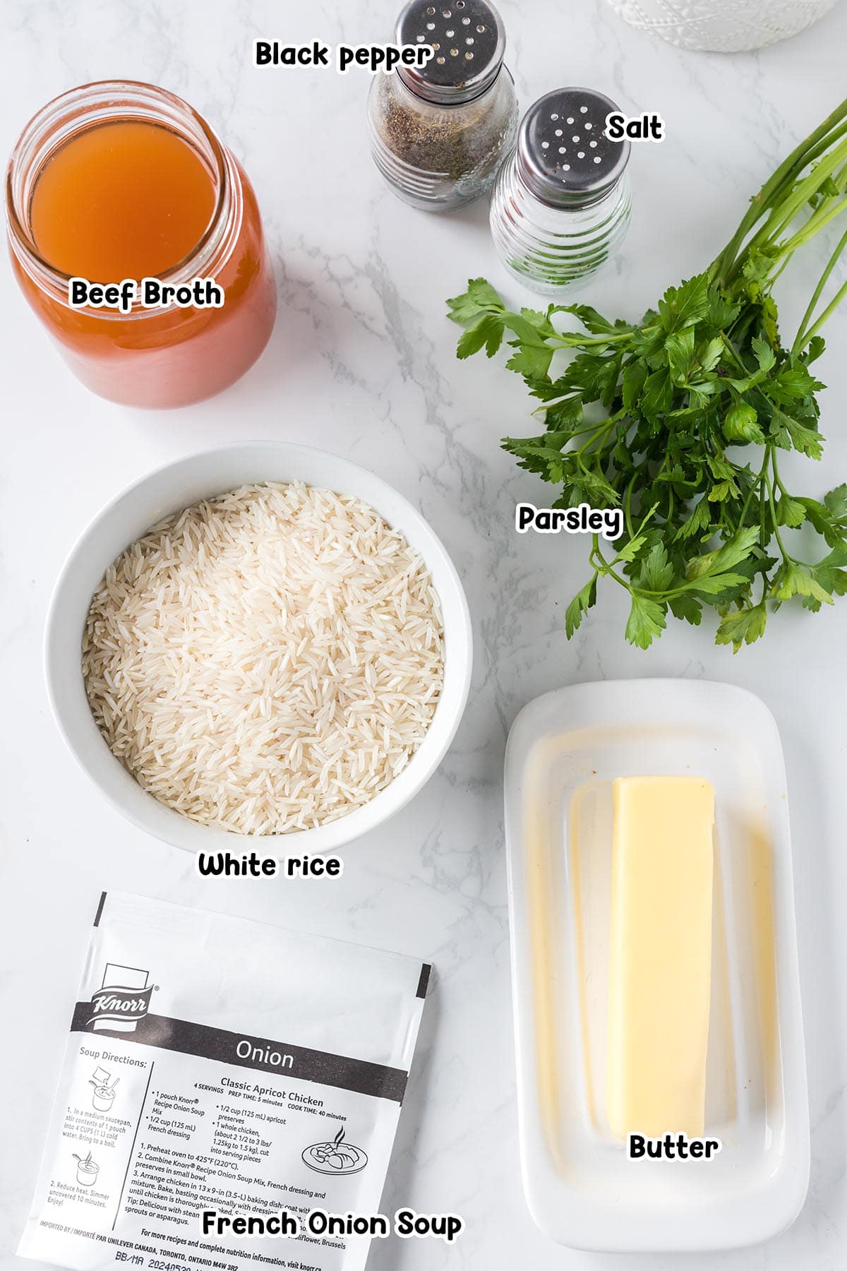 Stick of Butter Rice ingredients.