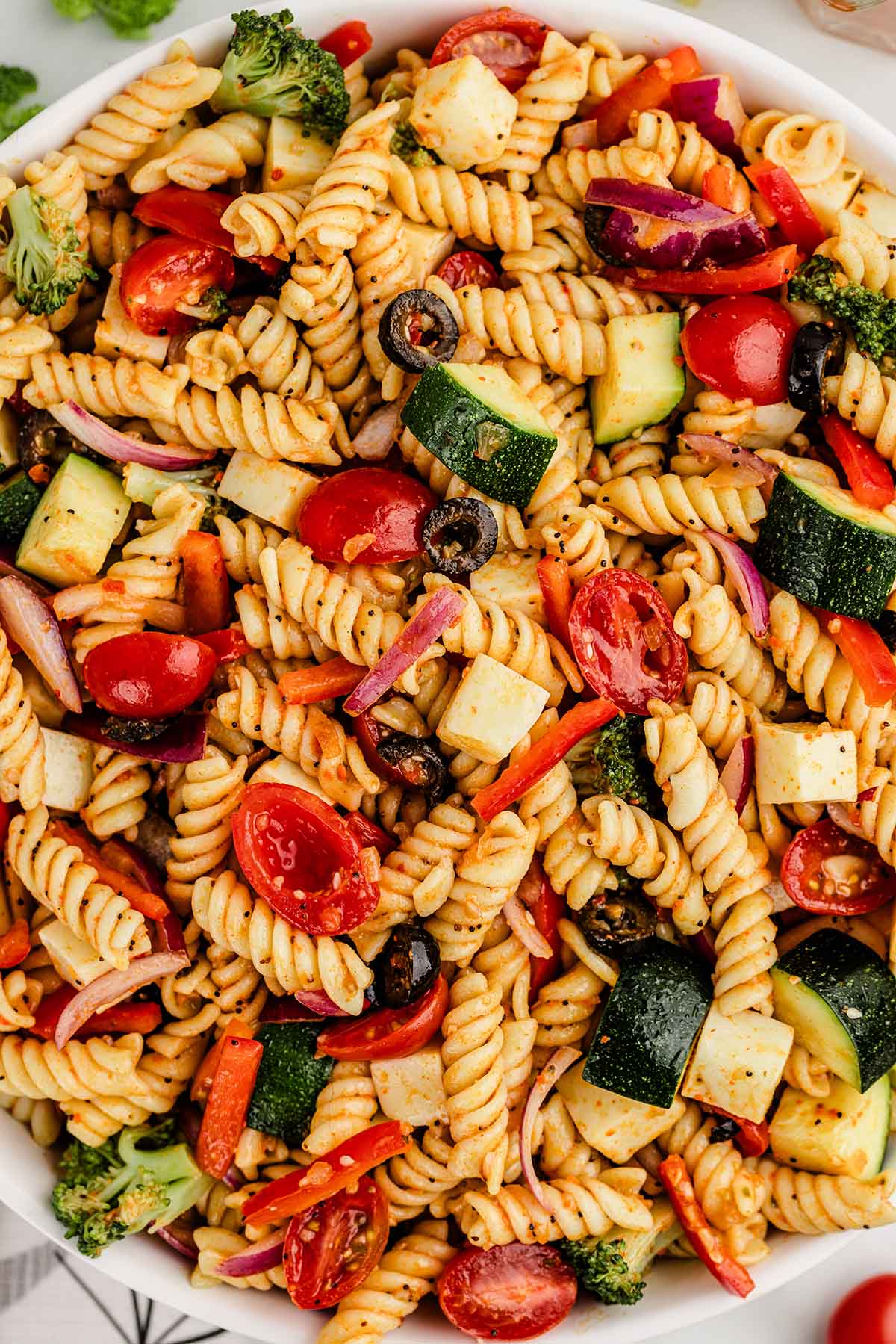 pasta salad with italian salad dressing and seasoning mix.