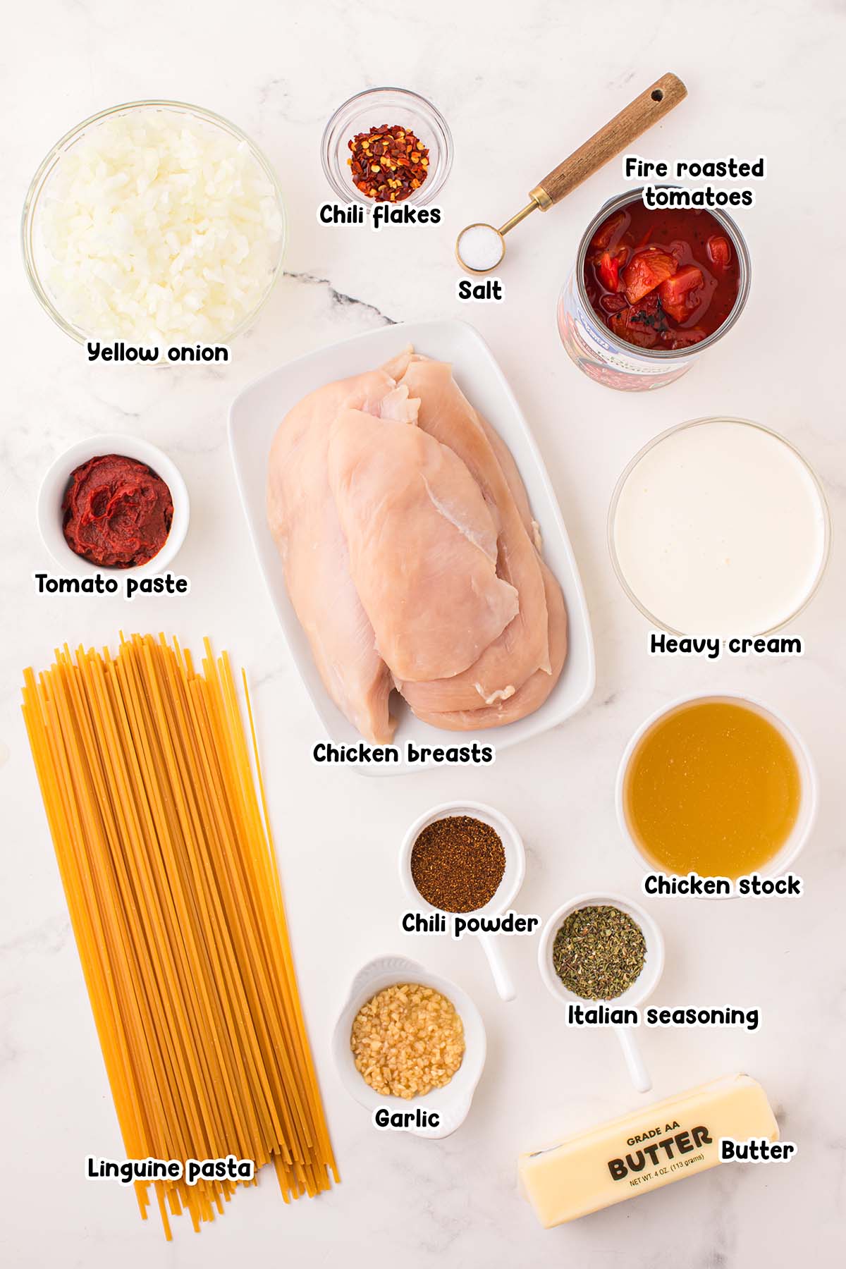 Spicy Chicken Pasta ingredients.