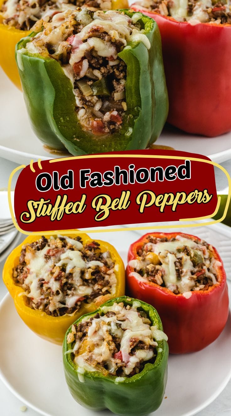 3 Stuffed Peppers served on a white plate