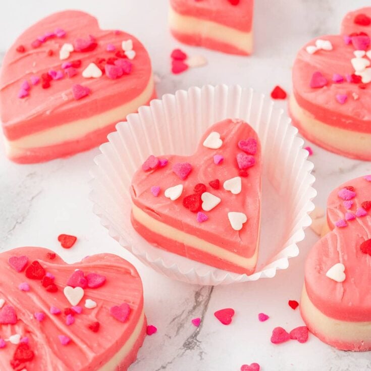 Valentine Hearts Fudge with sprinkles.