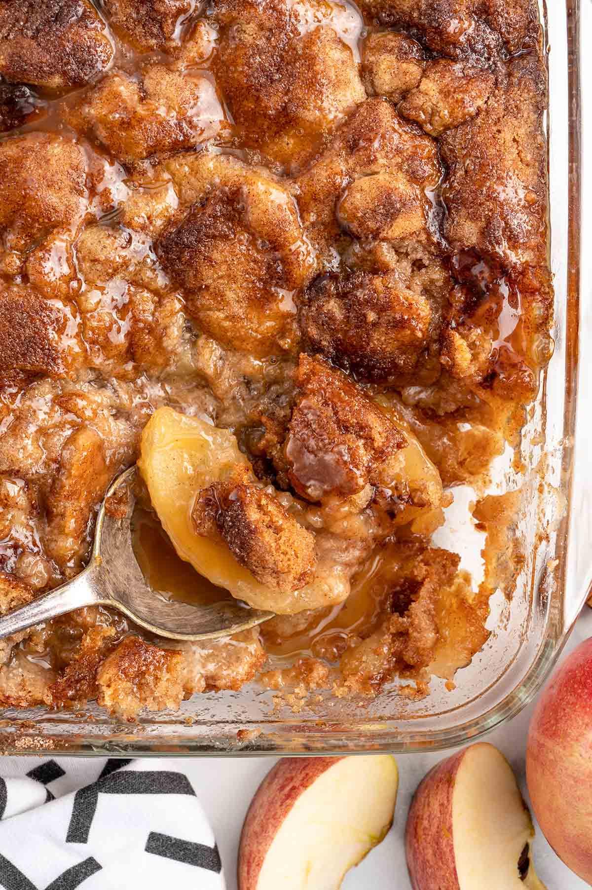 snickerdoodle cobbler in a baking dish.