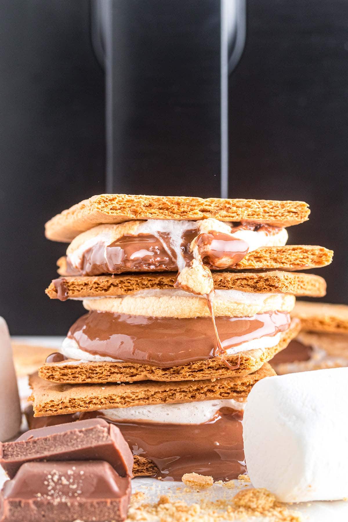 Air Fryer S'mores stacked  on the table.
