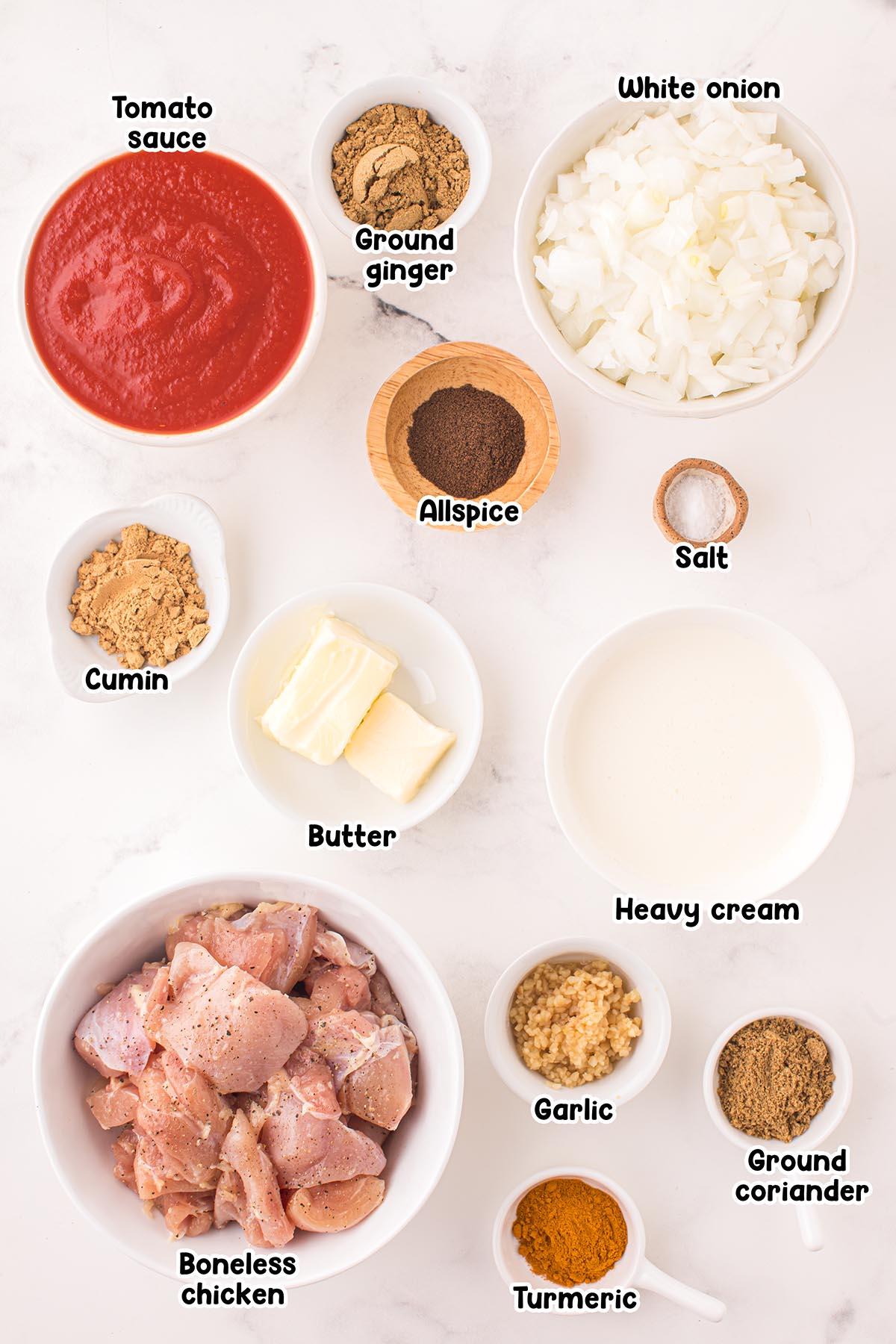 Indian Butter Chicken ingredients.