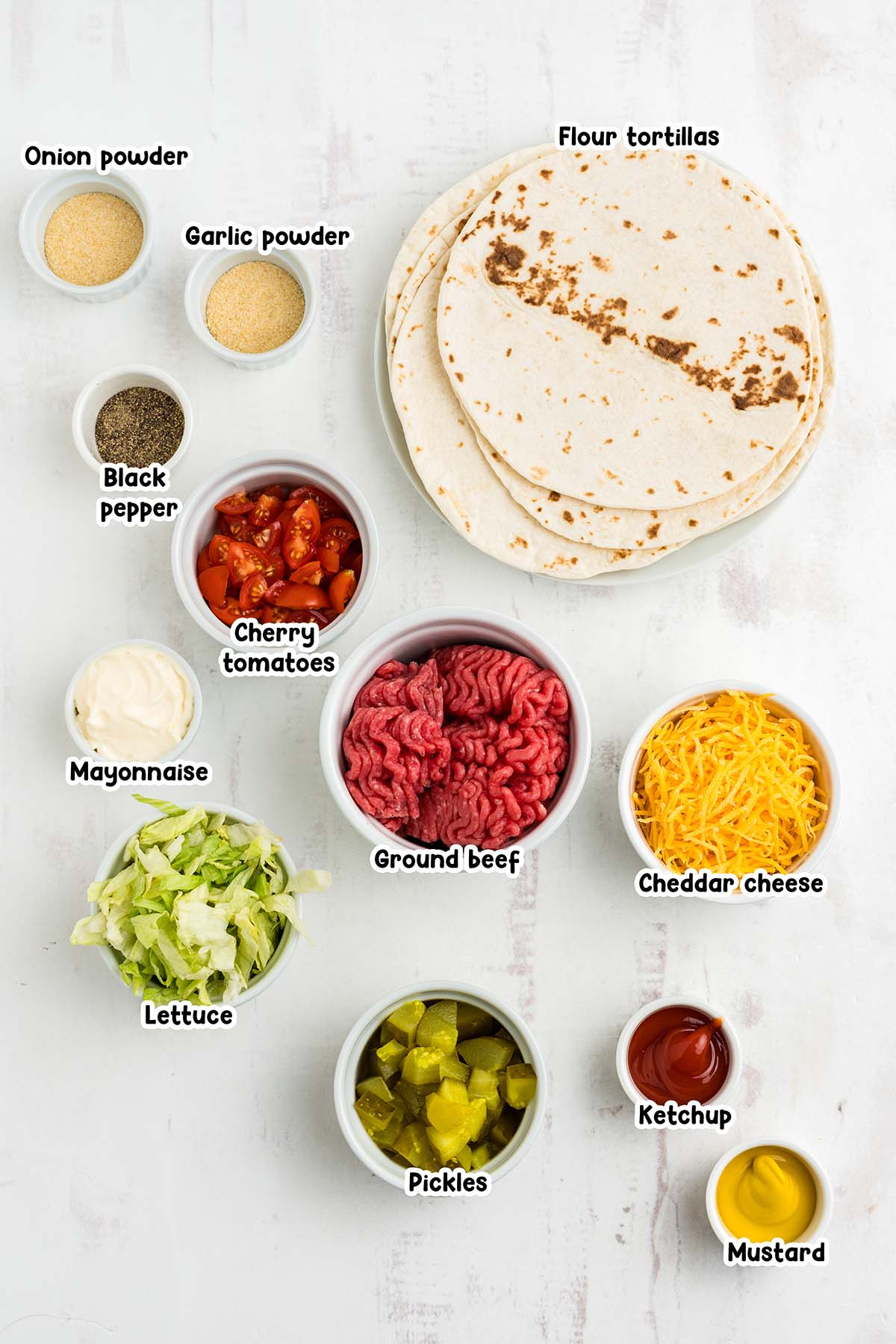 Cheeseburger Tacos ingredients.