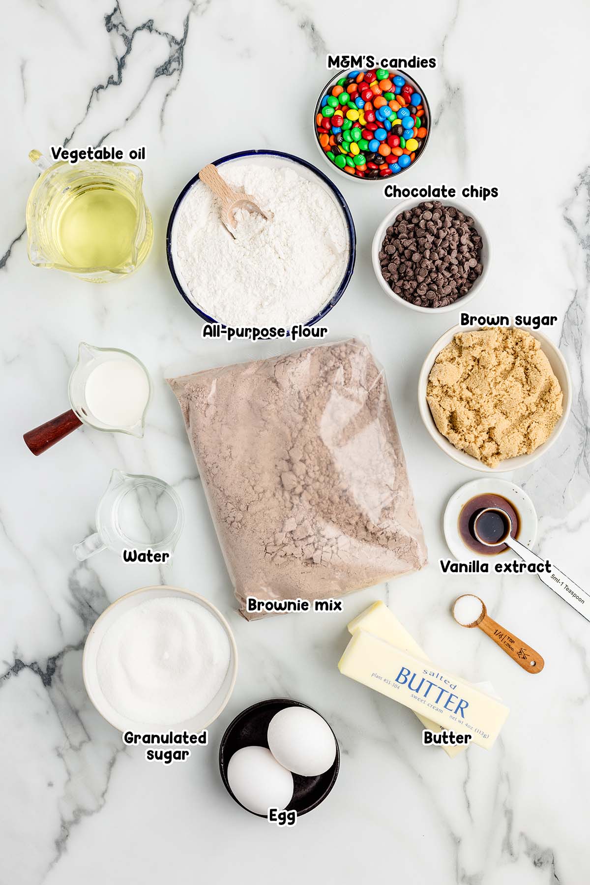 Cookie Dough Brownies ingredients.