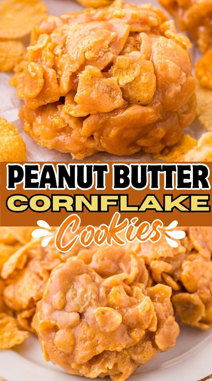 Close up of Peanut Butter Cornflake Cookies on a plate