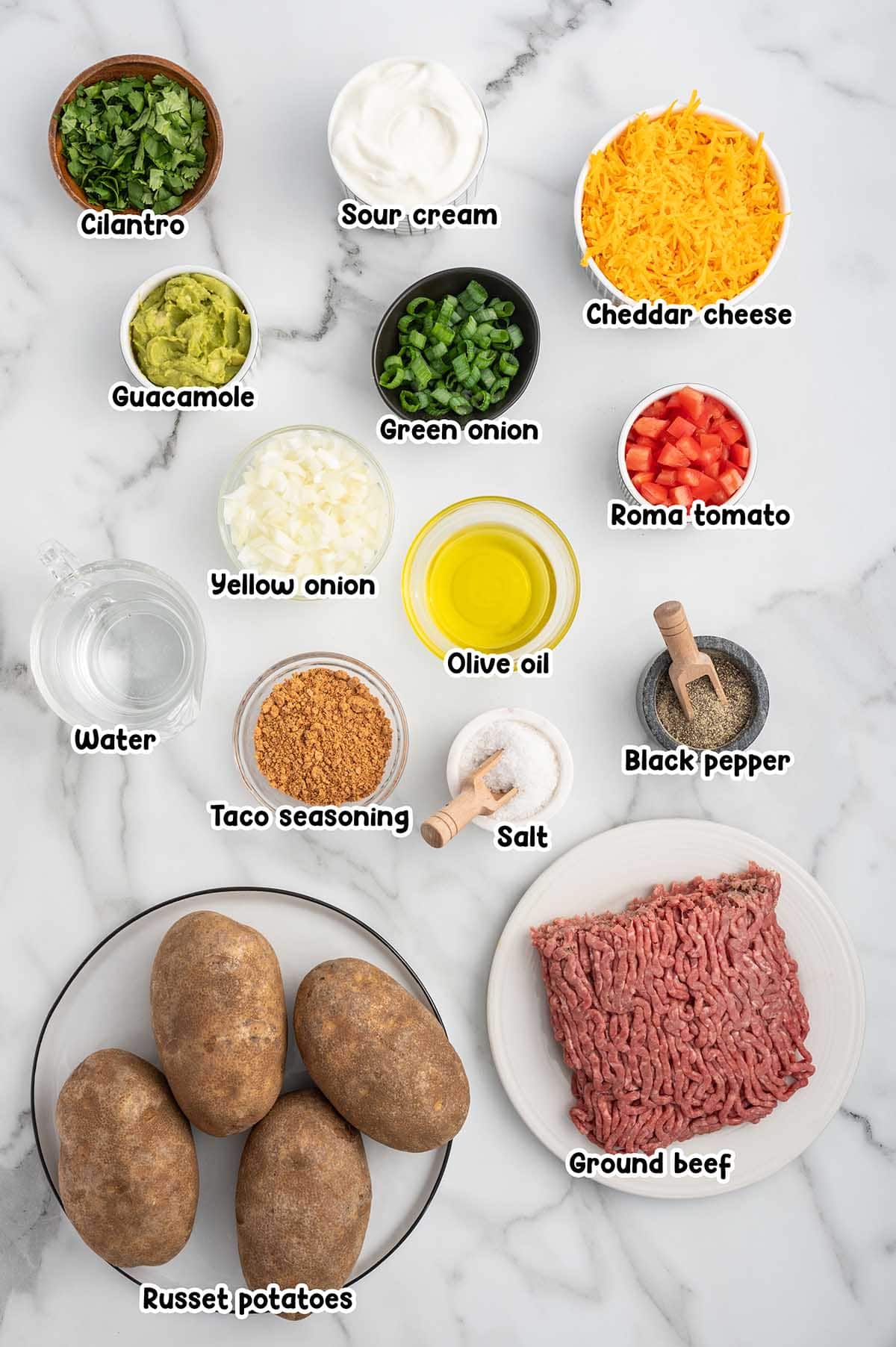 Taco Potatoes ingredients.