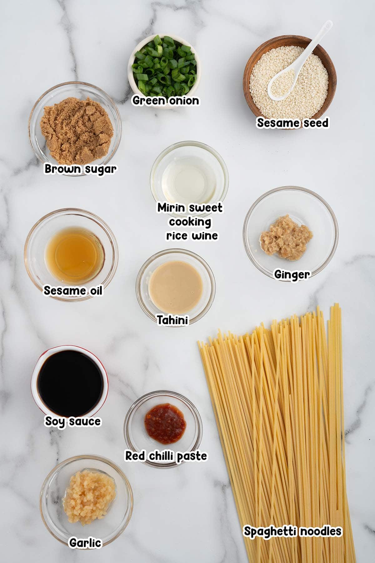 Garlic Sesame Noodles ingredients.