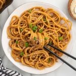 Garlic Sesame Noodles on a plate.