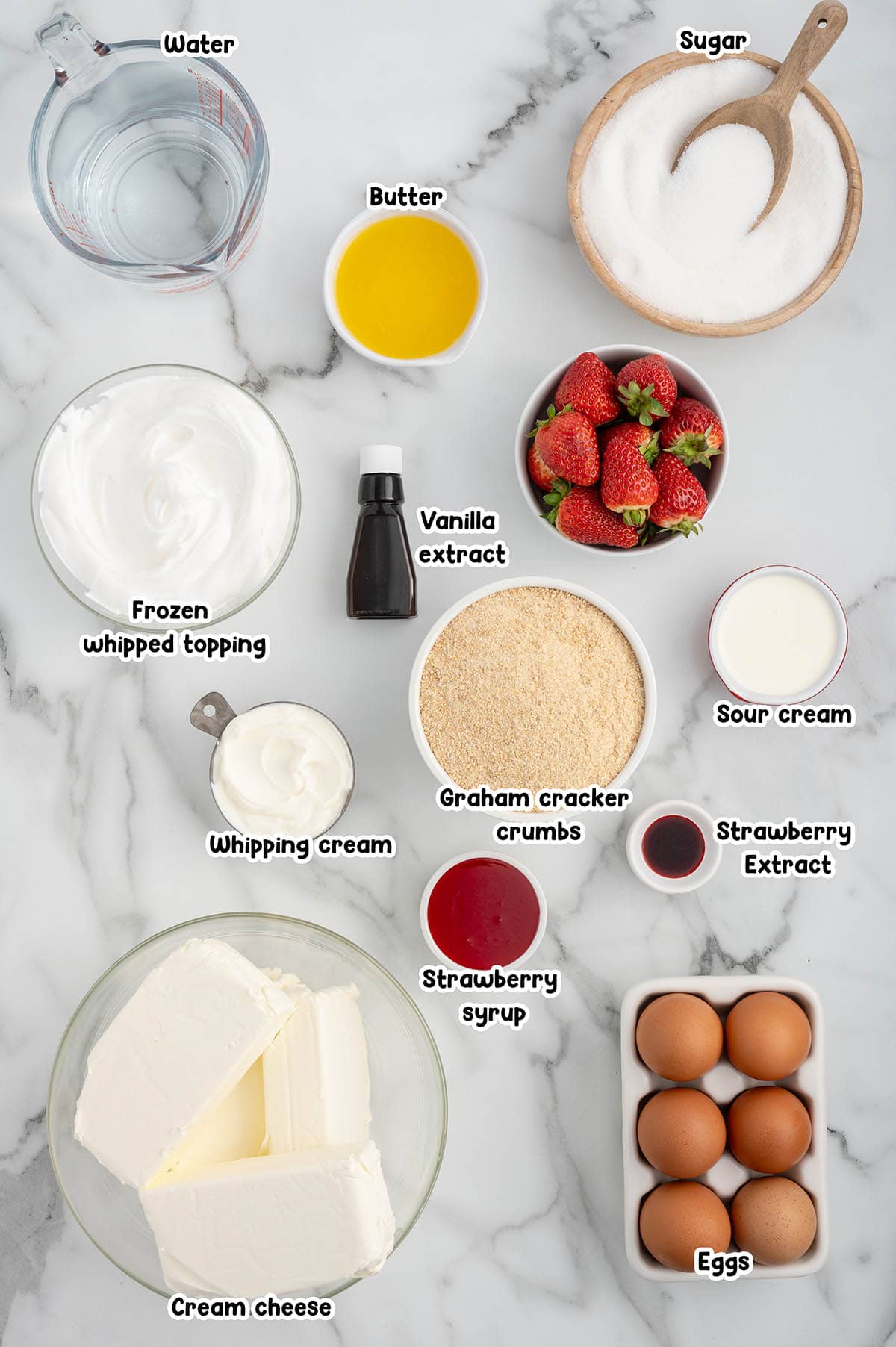 Strawberries and Cream Cheesecake ingredients.