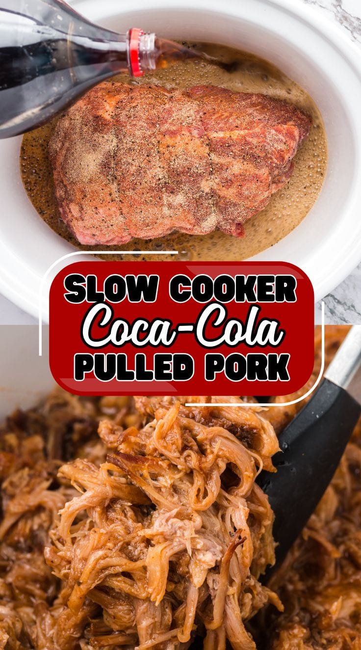 A tong grabbing Crockpot Coca-Cola Pulled Pork from crockpot