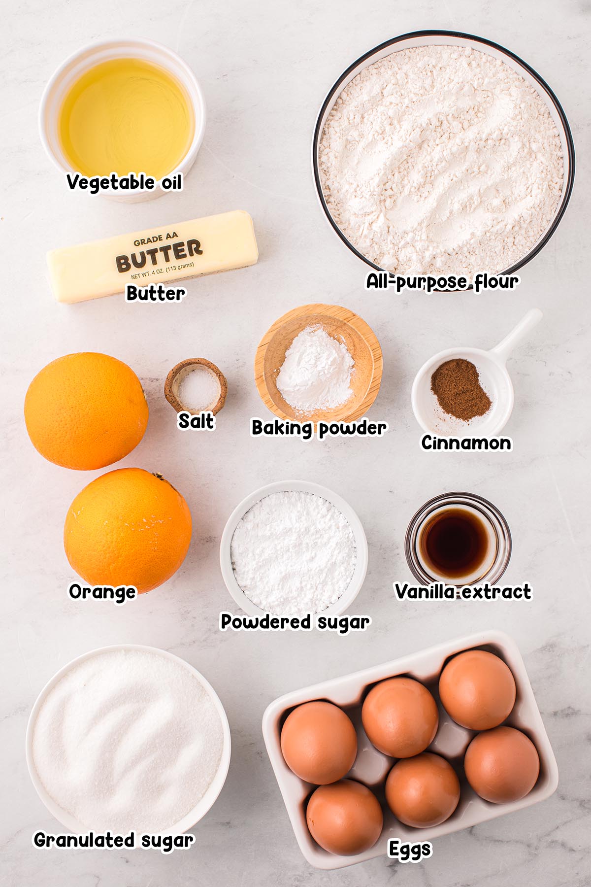 Orange Cake ingredients.