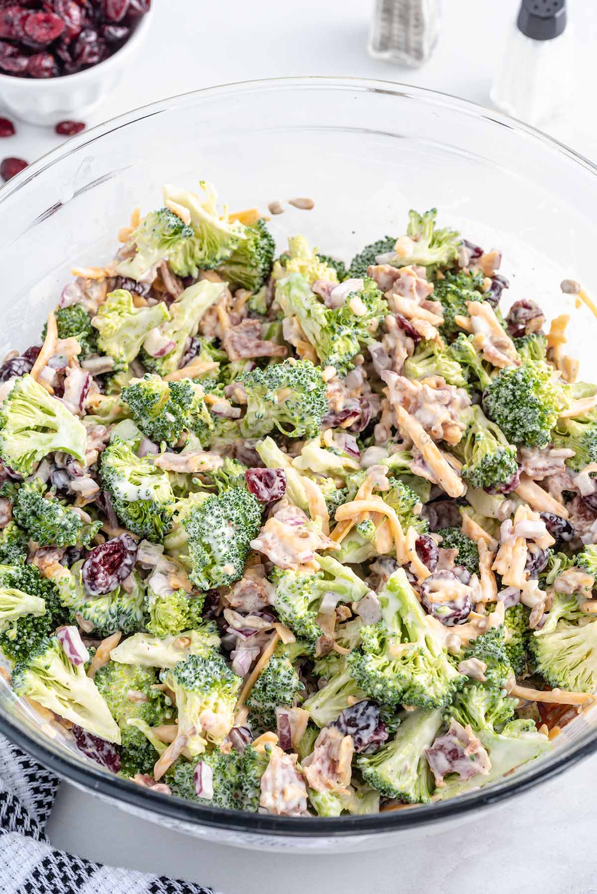 broccoli salad in a bowl.