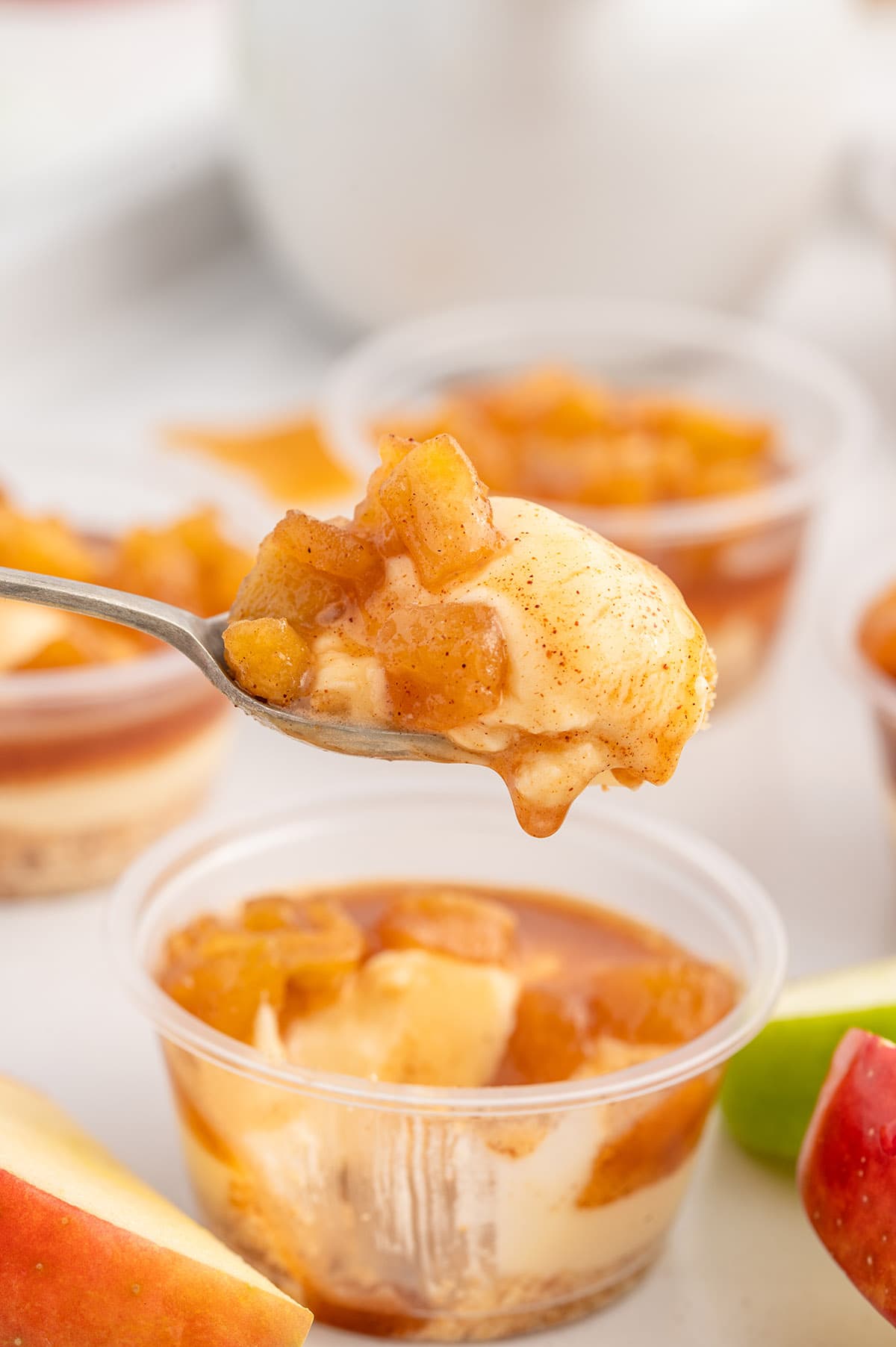 a spoonful of Caramel Apple Dessert Cups.