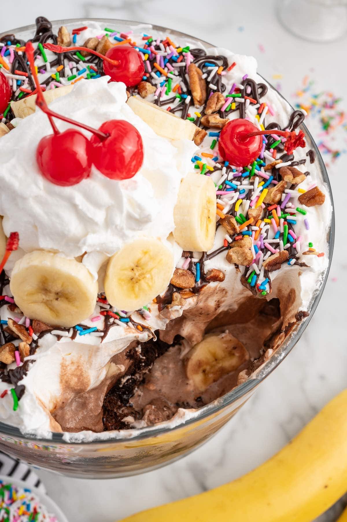 ice cream sundae trifle topped with whipped topping.