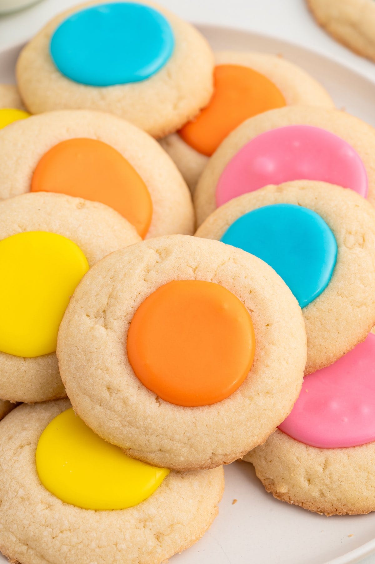 Thumbprint Cookies with colorful icing.