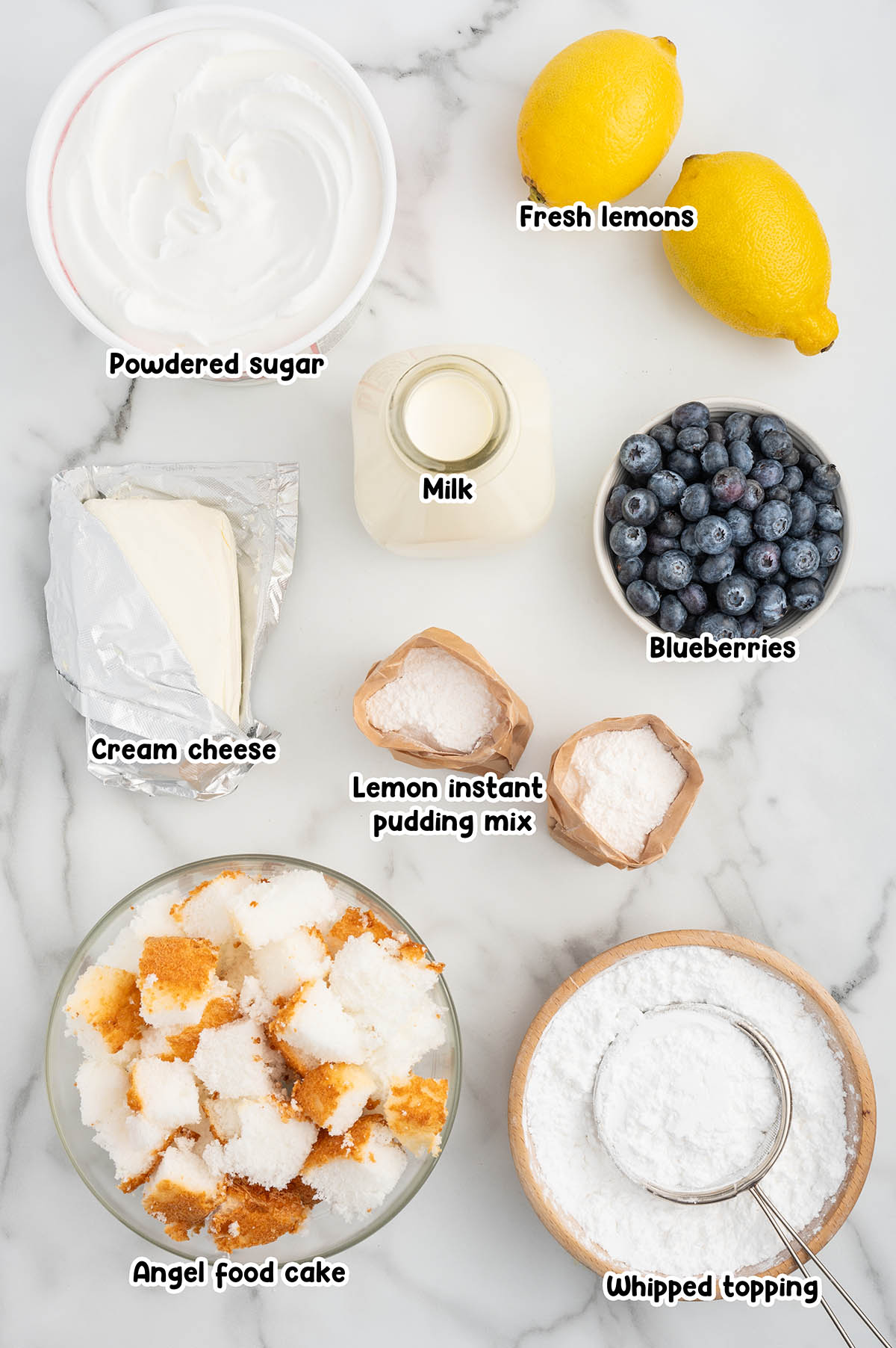 Lemon Blueberry Trifle ingredients.
