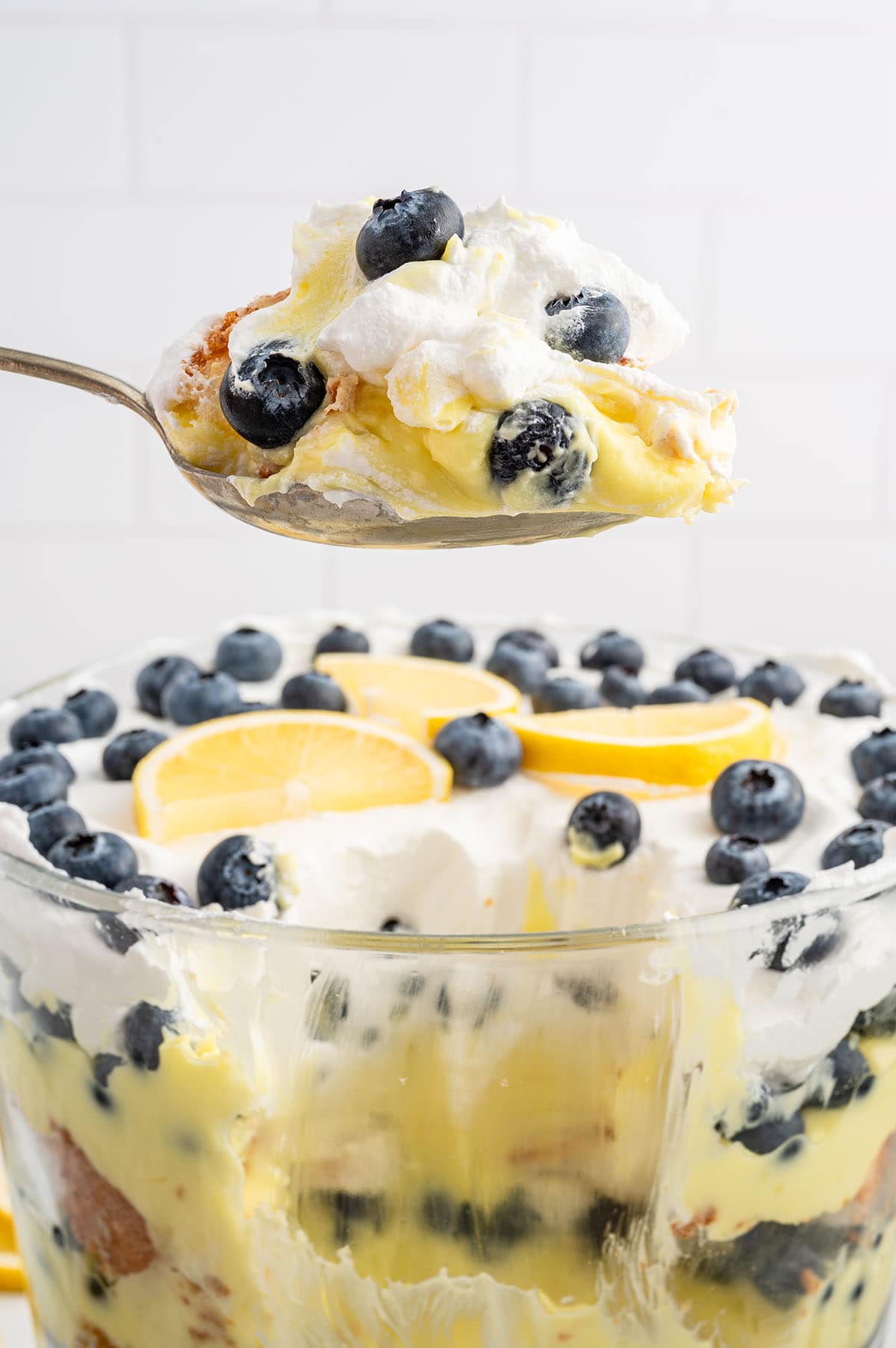 a spoonful of lemon blueberry trifle. 