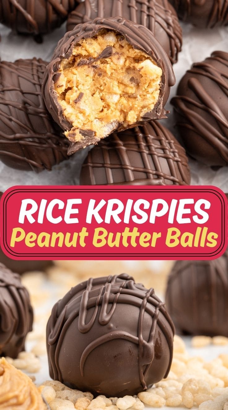 Close up of half bitten rice krispie peanut butter balls